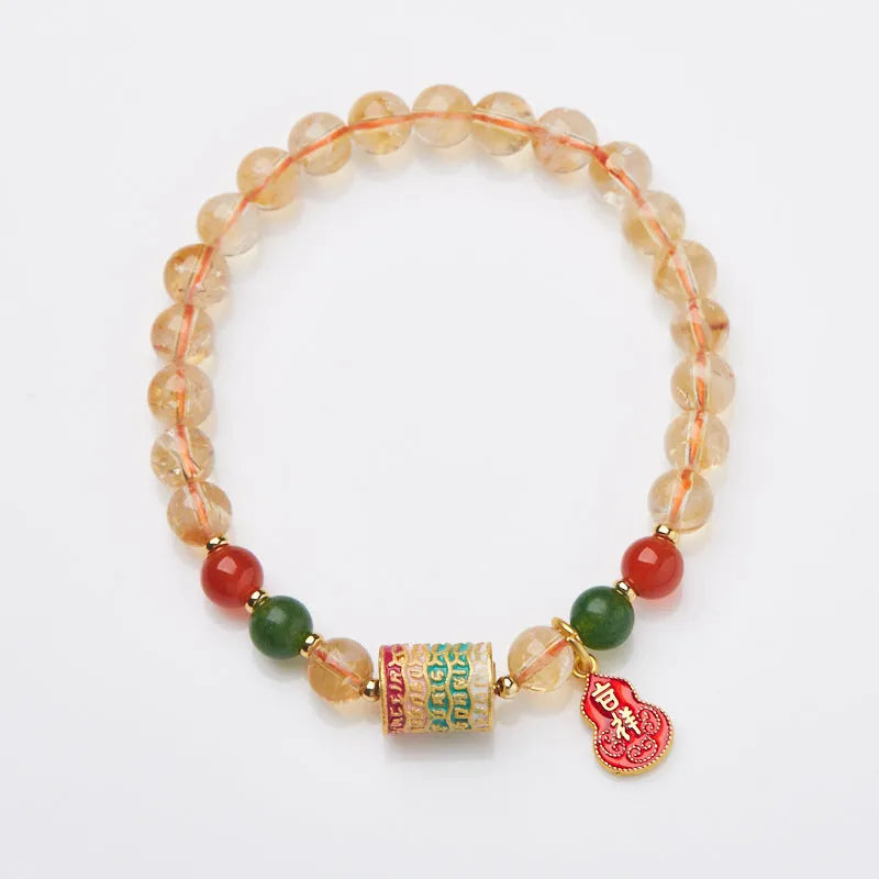 Hand-woven citrine five sutra bracelet with 6mm stones and geometric design