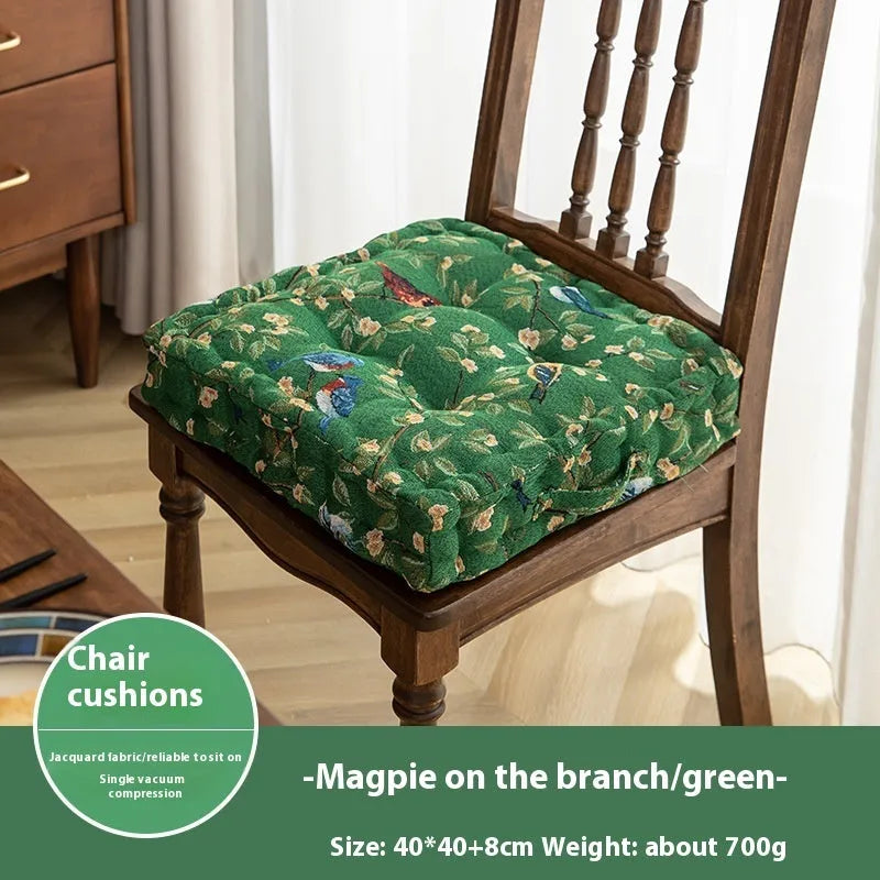 American dining chair back cushion with botanical pattern providing waist support for long sitting comfort