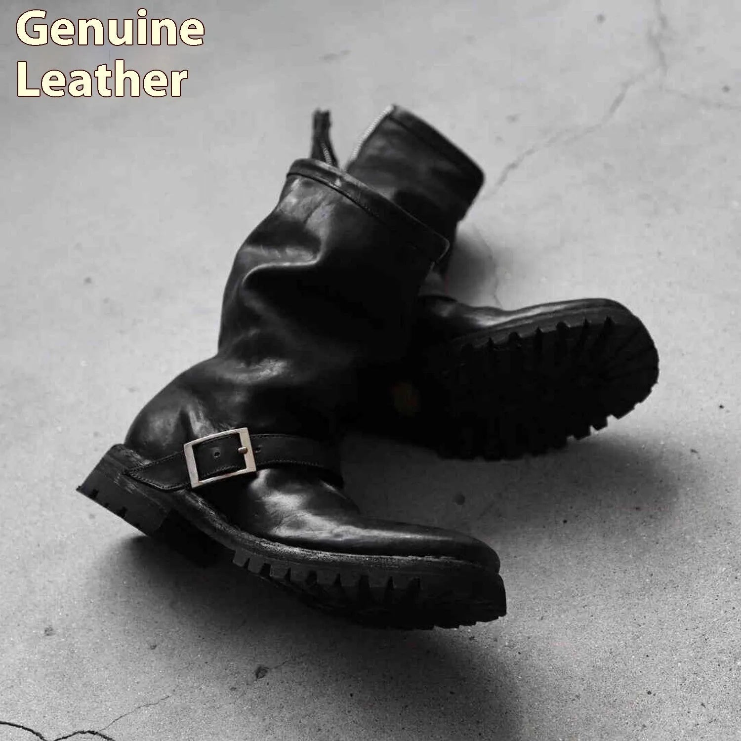 Men's dark retro Martin ankle boots with side zipper closure in black colour