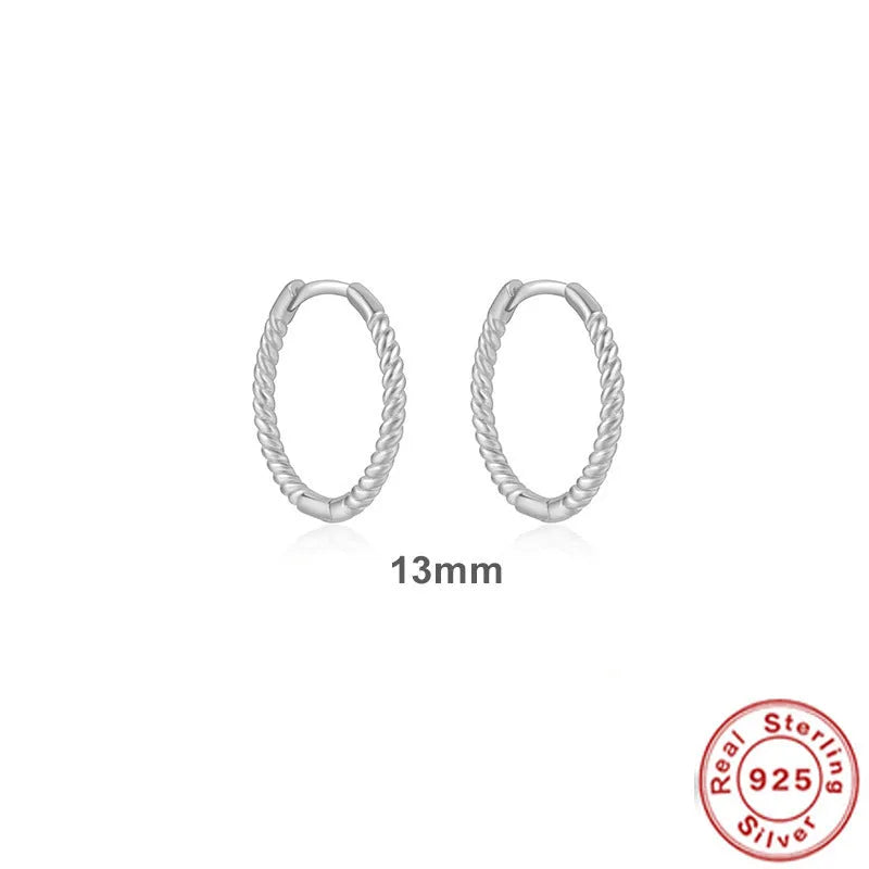 S925 Sterling Silver twisted string round ring earrings in gold or white gold plating, showing geometric design.