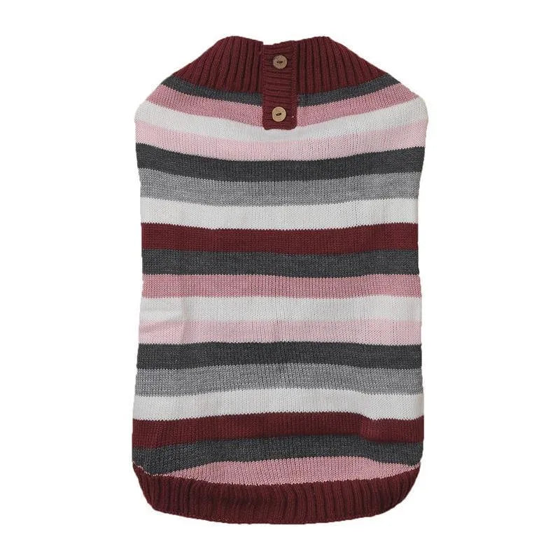Grey dog sweater with horizontal zipper, button pocket, and contrast colour details for small to medium-sized dogs
