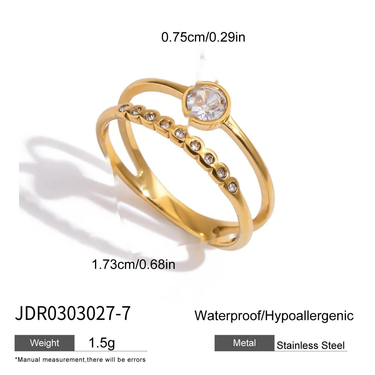 Geometric zircon ring with titanium steel non-fading finish in European/American style