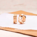 Rose gold women's earrings with hollowed out heart design in circular frame