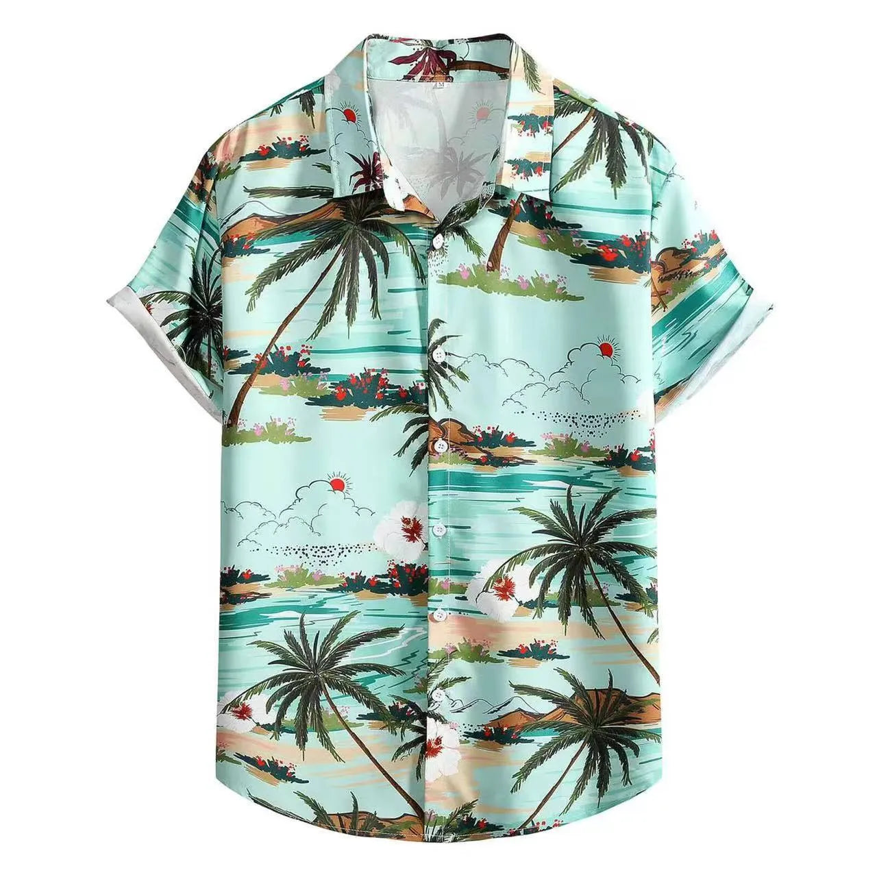 Men's Hawaiian summer shirt with 3D printed floral pattern in short sleeve cardigan style