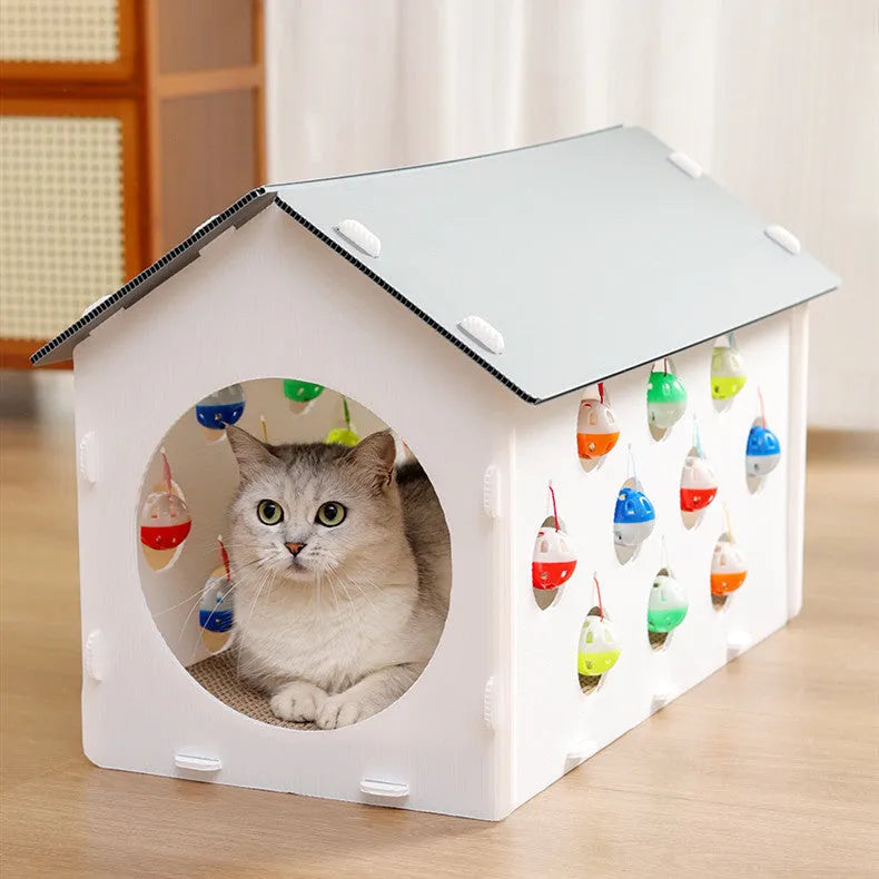 Plastic cat scratch board and nest integrated toy with bell ball tunnel