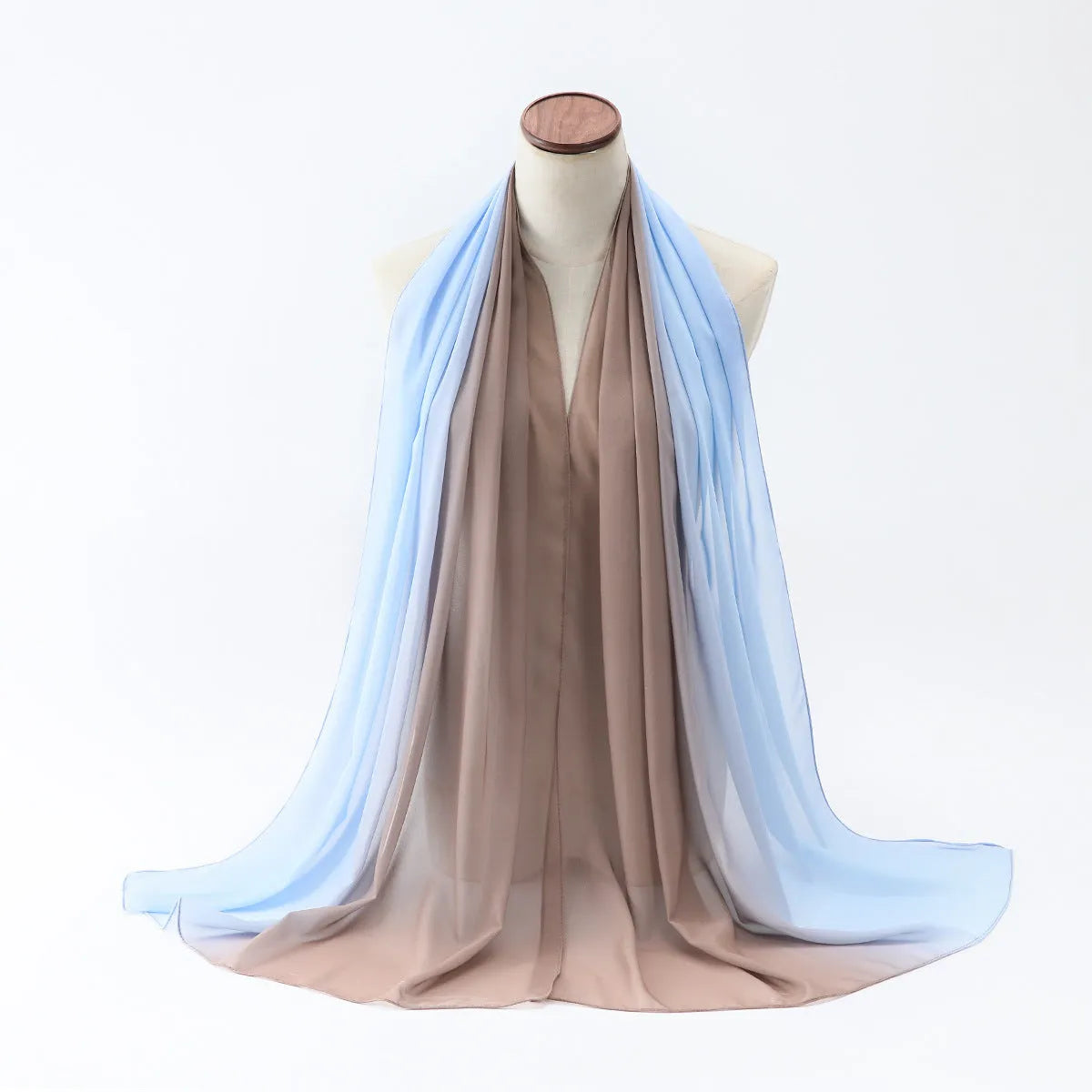 Women's chiffon bubble towel scarf in ethnic Pu long style showing texture and drape