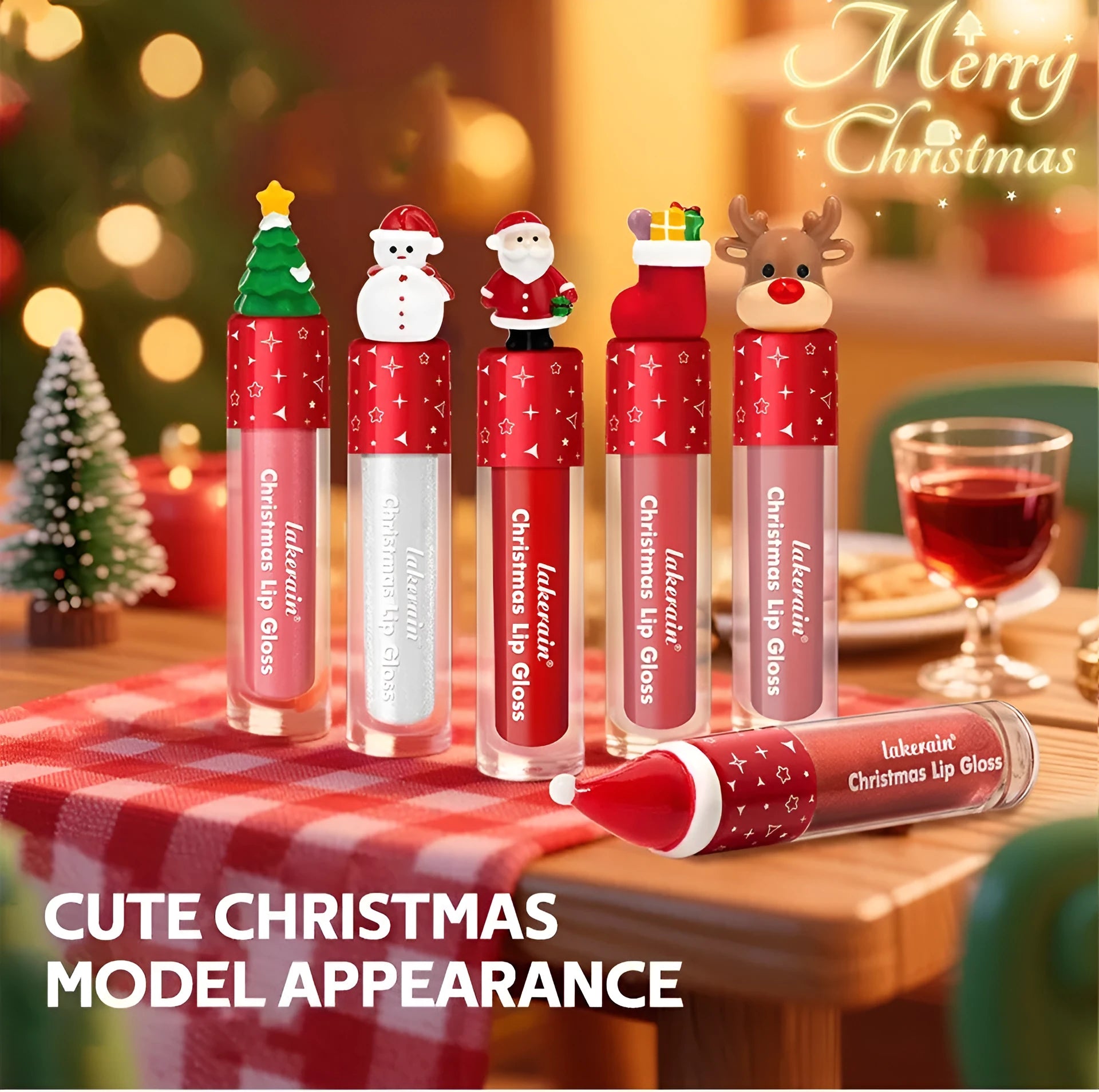 Christmas lip gloss set 6-piece red matte velvet lip glosses in festive packaging