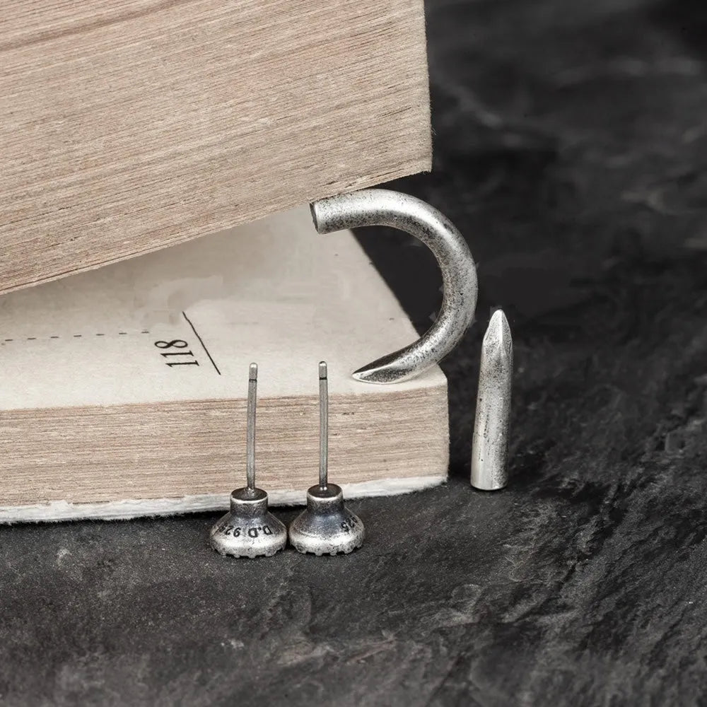 S925 sterling silver punk nail earrings straight and curved designs unisex jewellery