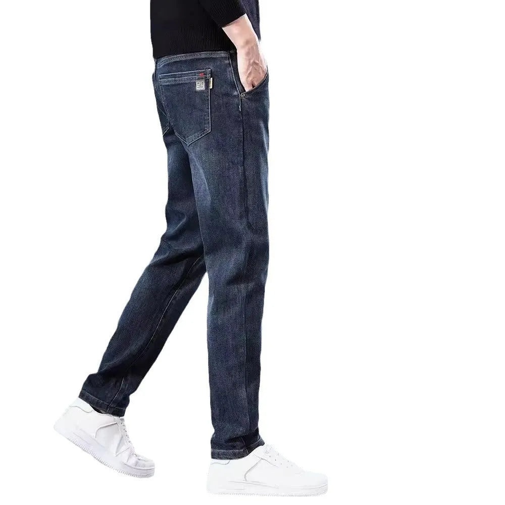 Men's slim straight polyester trousers with micro elasticity in blue grey or black