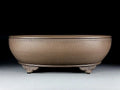 Handmade oval purple sand flowerpot with black mud green decoration measuring 50x39.5x16cm