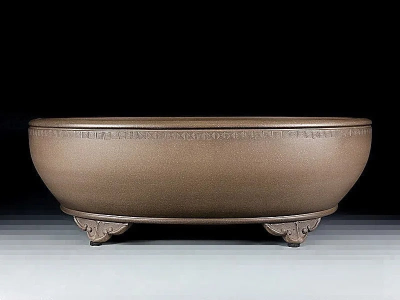 Handmade oval purple sand flowerpot with black mud green decoration measuring 50x39.5x16cm
