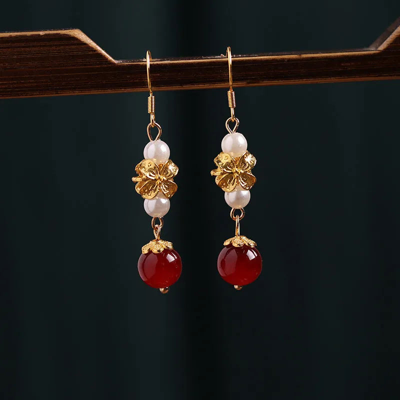 Vintage court style Han cheongsam antique earrings with geometric shape in retro colour