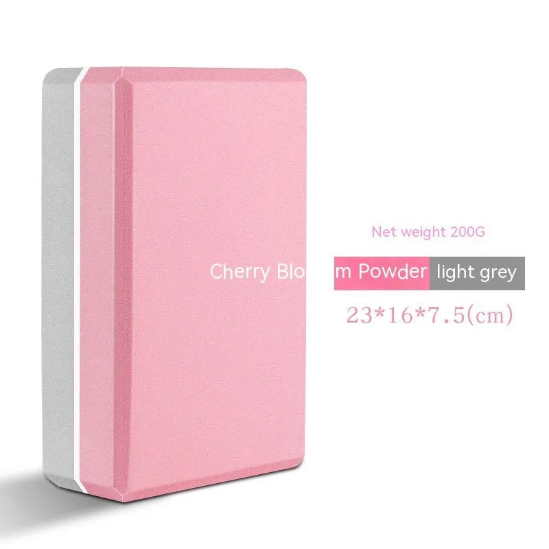 High-density EVA foam yoga block in various colours and prints on a workout mat.