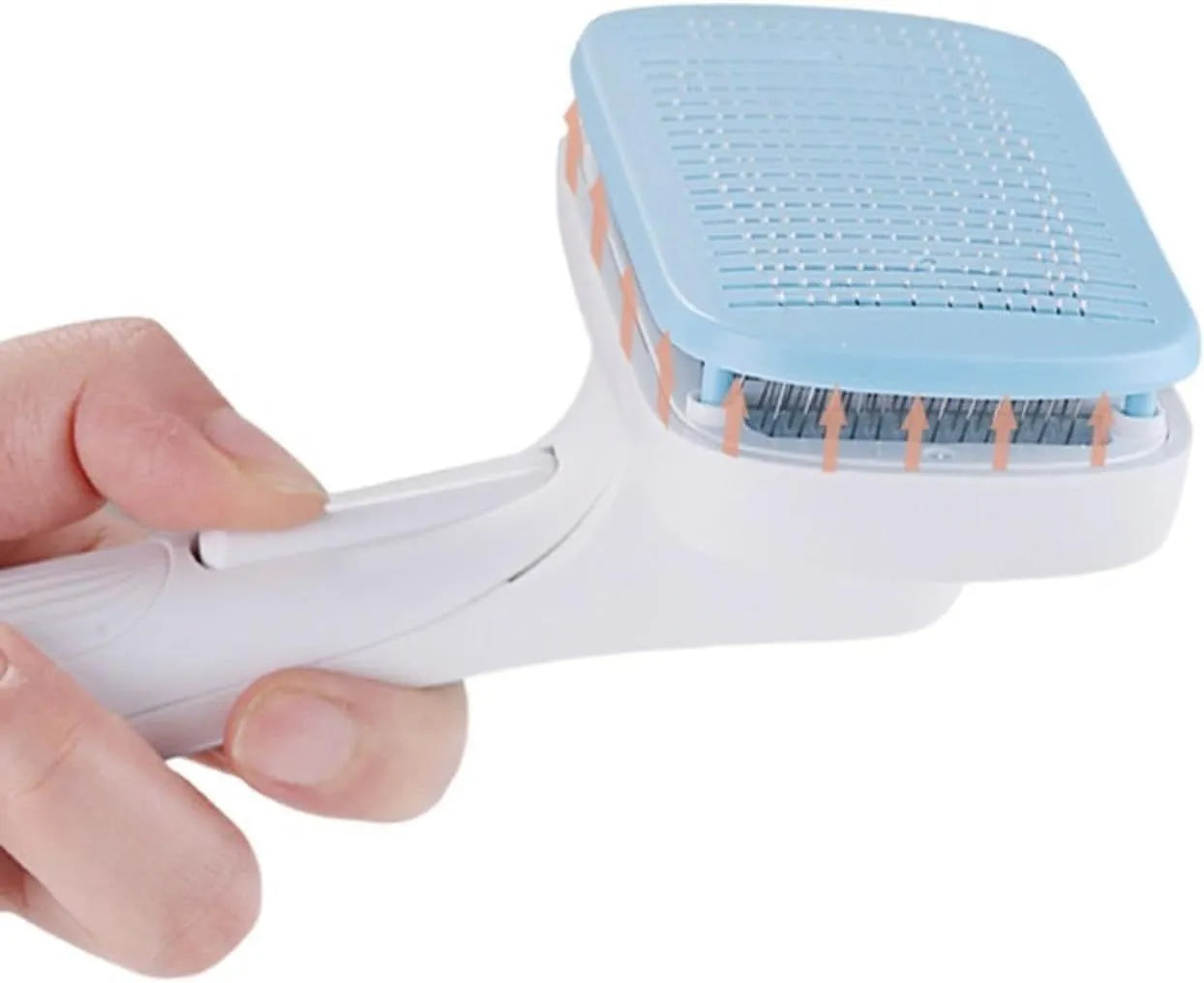 Automatic pet hair removal comb in blue colour with one-click system for dog and cat grooming