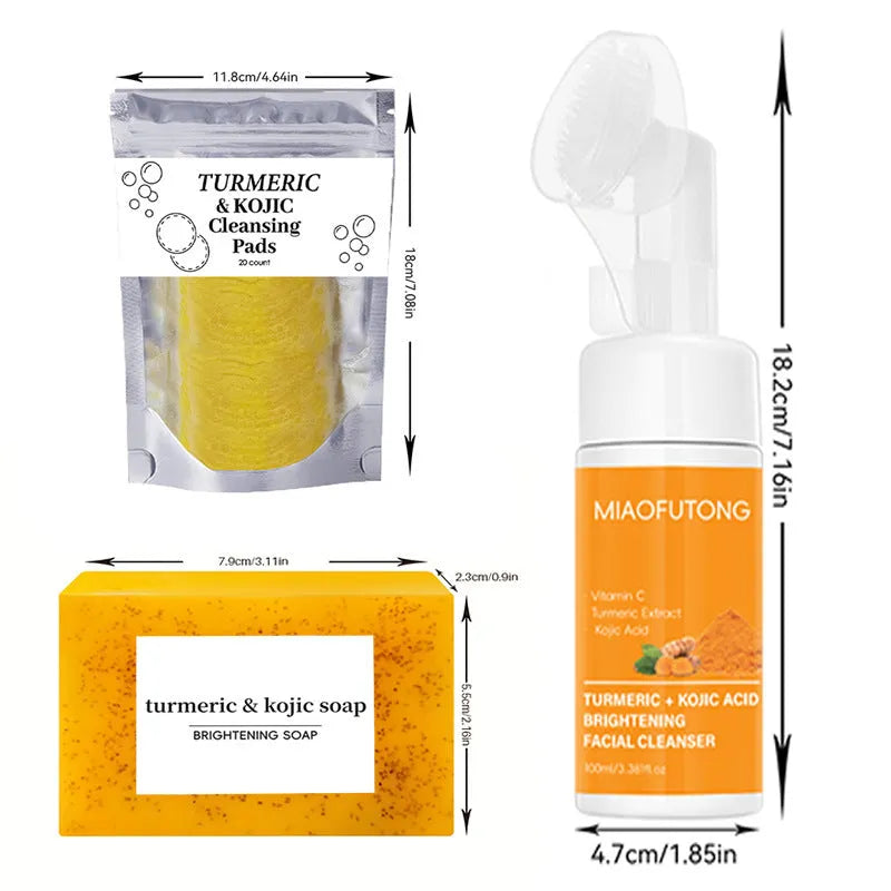 Turmeric Cleansing Mousse Facial Cleaning Pad set with 30 pads, ginger soap, and storage net