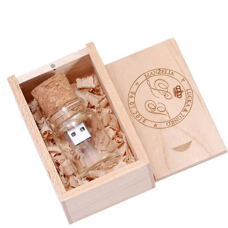 Wooden Wish Drift Bottle USB Disk transparent colour gift flash drive 60 x 28mm