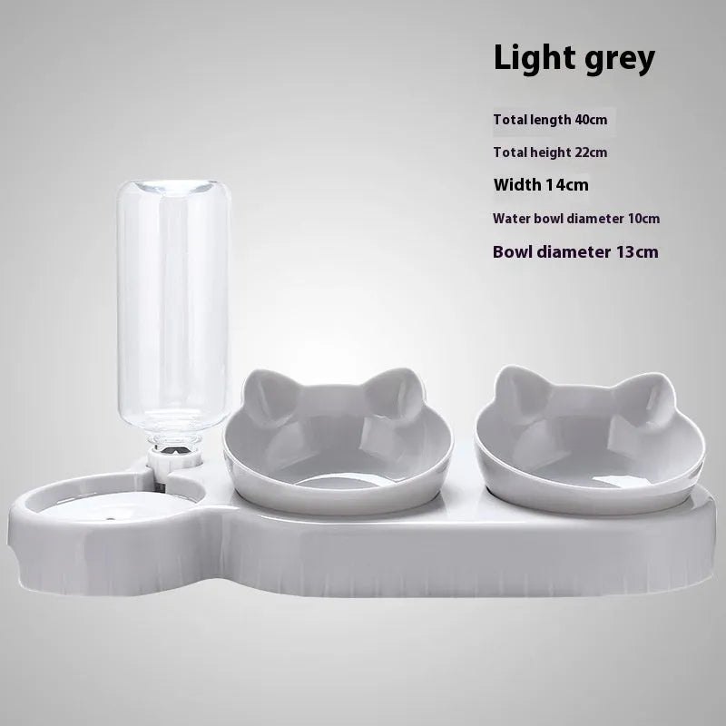 Pet supplies food basin double bowl with cervical spine protective automatic drinking bowl in plastic