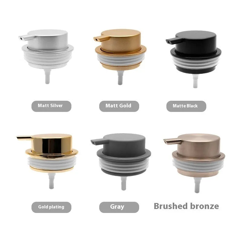 ABS plastic facial cleanser foam pump with large head in gold, silver, and black colour options.