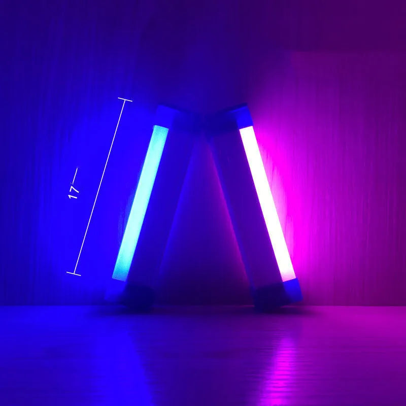 Rechargeable LED tube light stick in blue and purple colours with dimmable RGB lighting