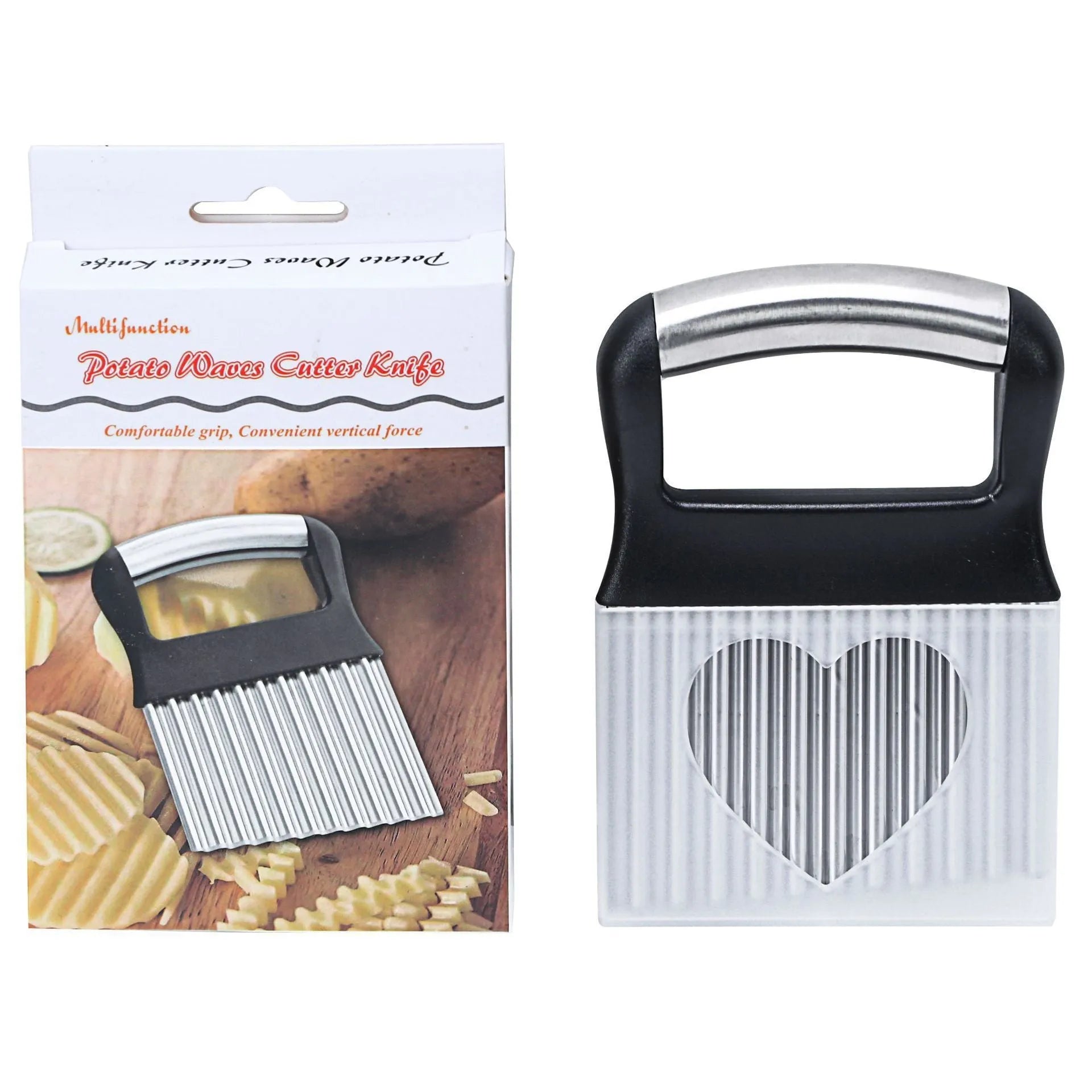 Stainless steel potato wave knife measuring 14x9cm for cutting decorative crisps