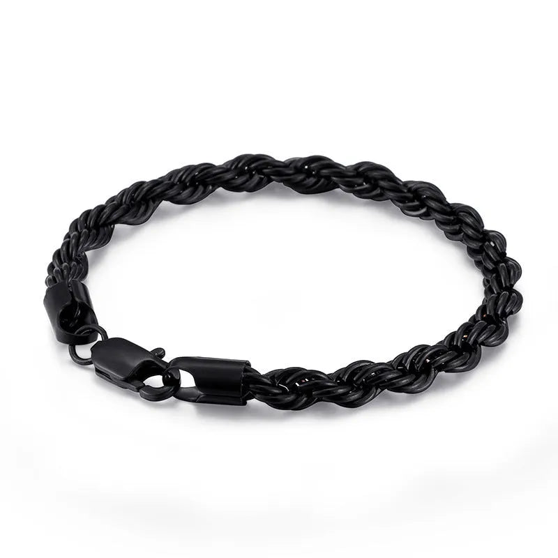 Gold double colour twist chain titanium steel bracelet with geometric design on white background