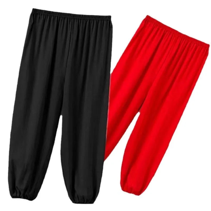 Children's black high-elasticity Lycra practice pants for Sanda martial arts training.