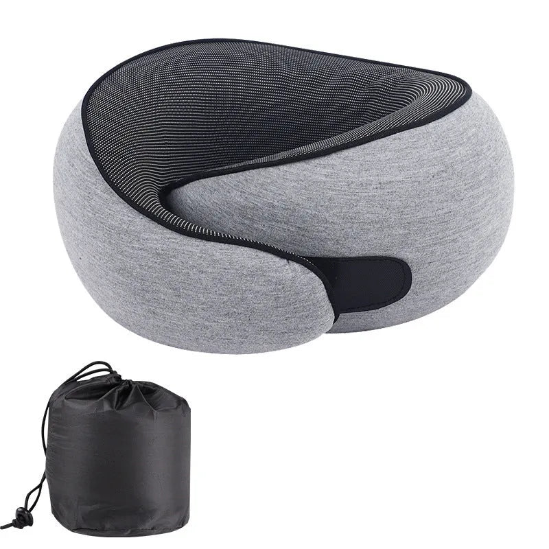 U-shaped memory foam travel neck pillow with storage bag in dark grey colour