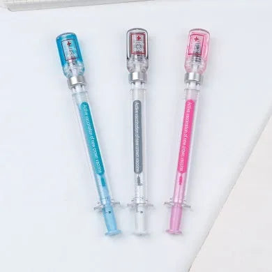 Vaccine design novelty gel pen showing 15.7cm length with black 0.5mm refill