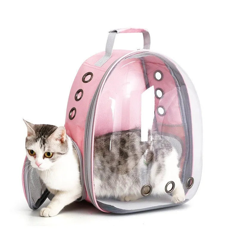 Grey PC hard-shell astronaut-style cat diaper bag with side opening