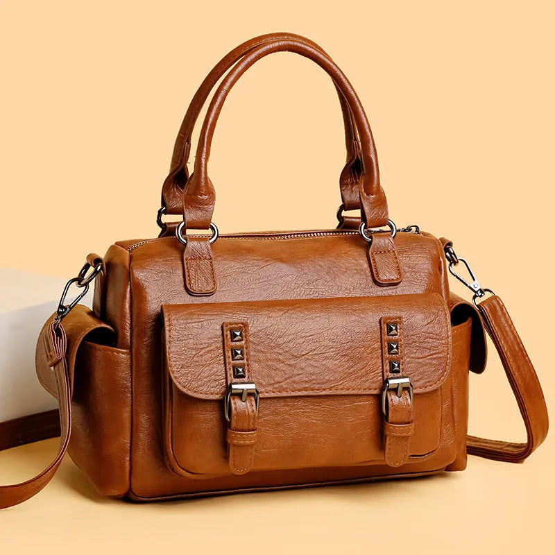 Large vintage messenger bag in horizontal square design with contrast stitching