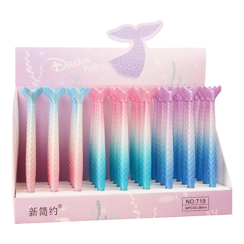 Mermaid cartoon design ballpoint pen with 0.38mm metal tip and plastic shell.