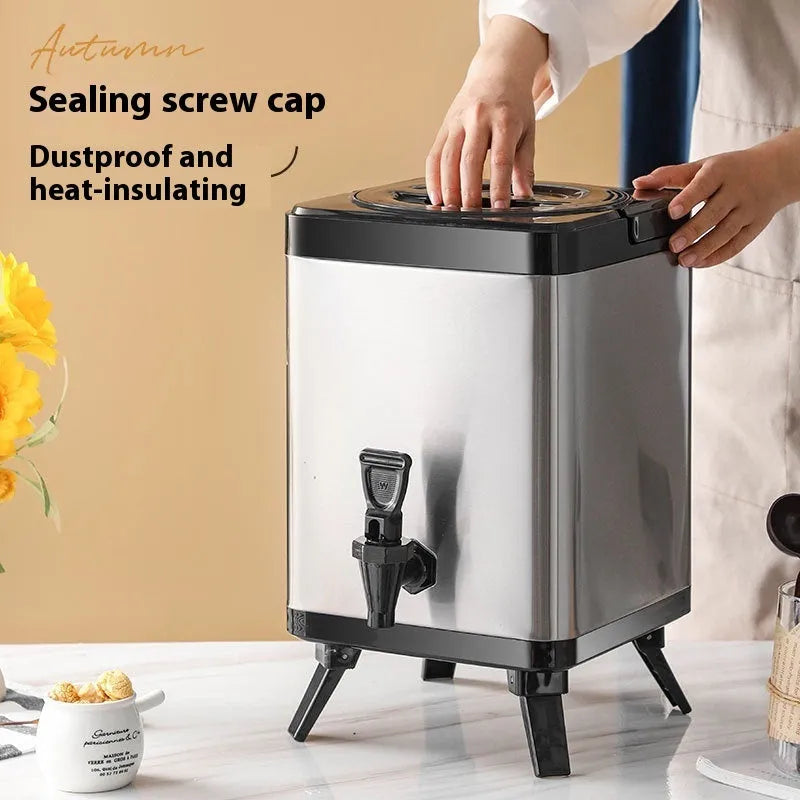 Silver stainless steel square lock cold insulation barrel with 8 litre capacity for milk tea shops