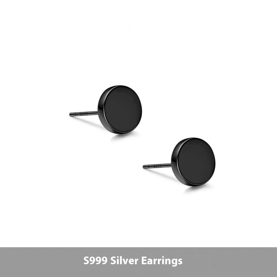 Sterling silver S999 flat ear bone stud earrings with round geometric design in silver and black colours