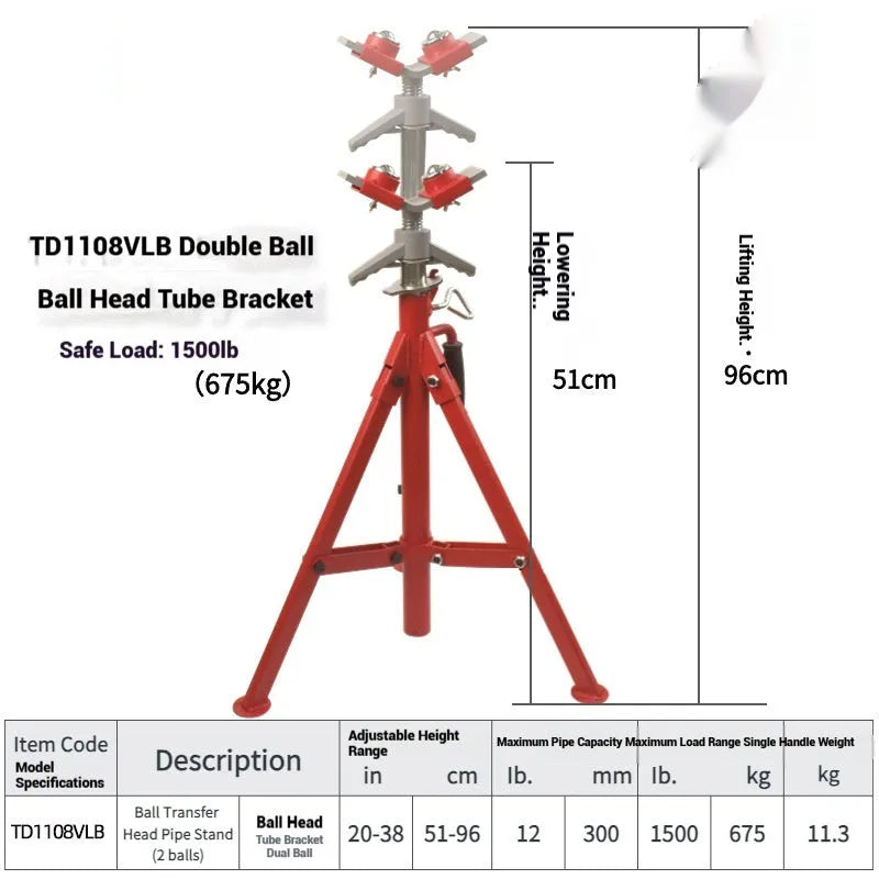 V-head pipe bracket with ball supports for steel pipe installation