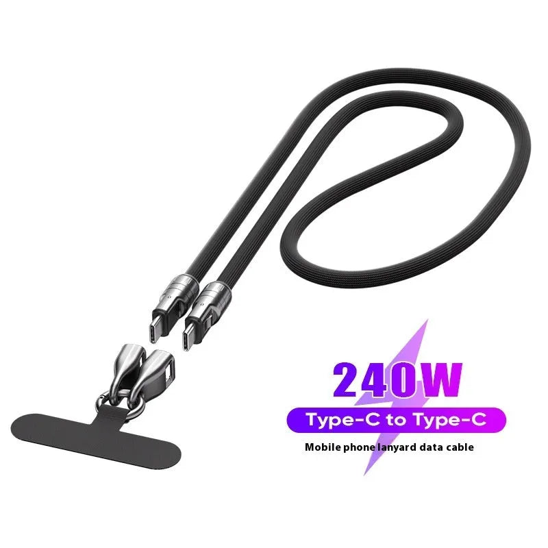 Black two-in-one lanyard data cable PD fast charge type-C alloy construction