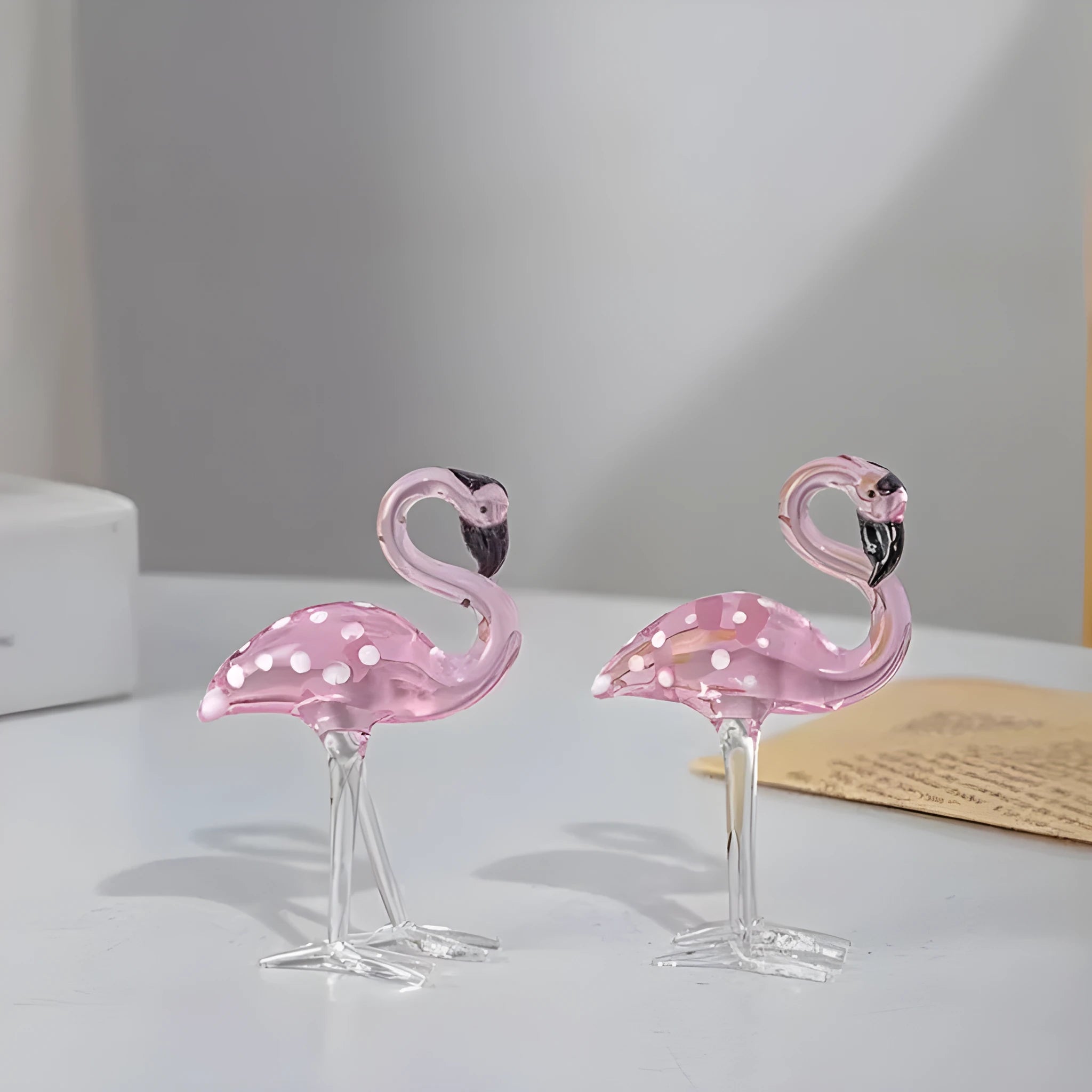 Pink crystal flamingo decorative ornament for home table display with modern simple style