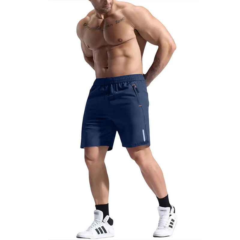 Men's bamboo fibre sports shorts in army green with an elastic high waist and drawstring closure.