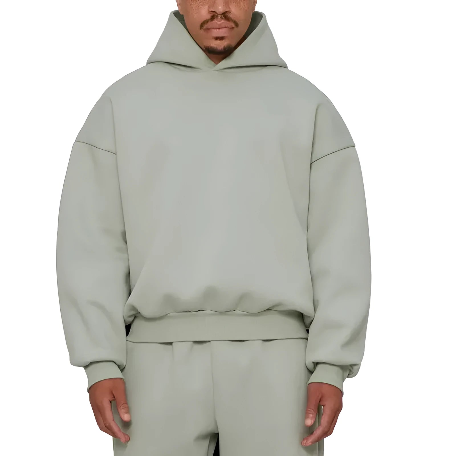 Men's grey fleece-lined cotton hooded sweatshirt with pullover design