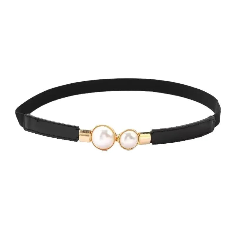 New fashion versatile women's decorative jeans belt with alloy buckle in black, thin PU leather