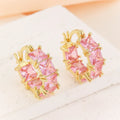Gold-plated geometric U-shaped earrings with round black zircon crystal stones