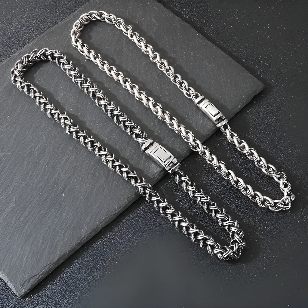 Men's antique silver titanium steel keel chain necklace with large hemp flower links