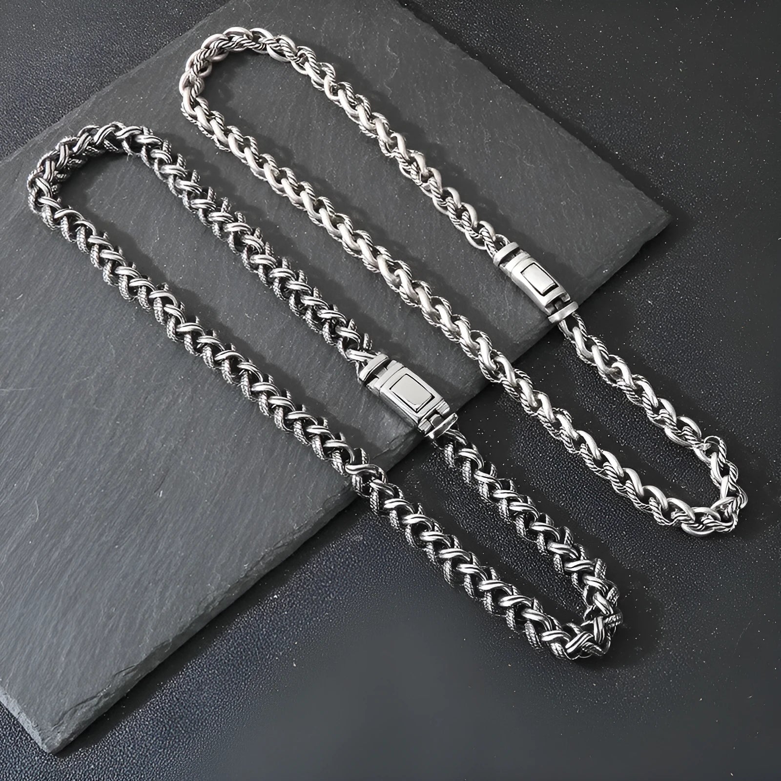 Men's antique silver titanium steel keel chain necklace with large hemp flower links