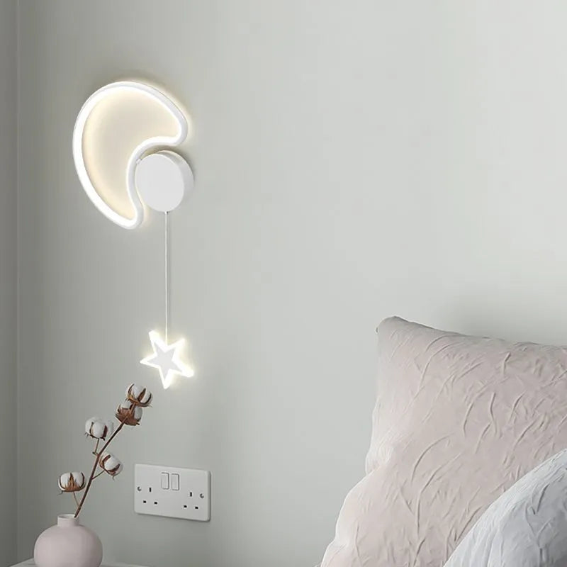 Children's cartoon cloud star wall lamp with LED light in black or white finish