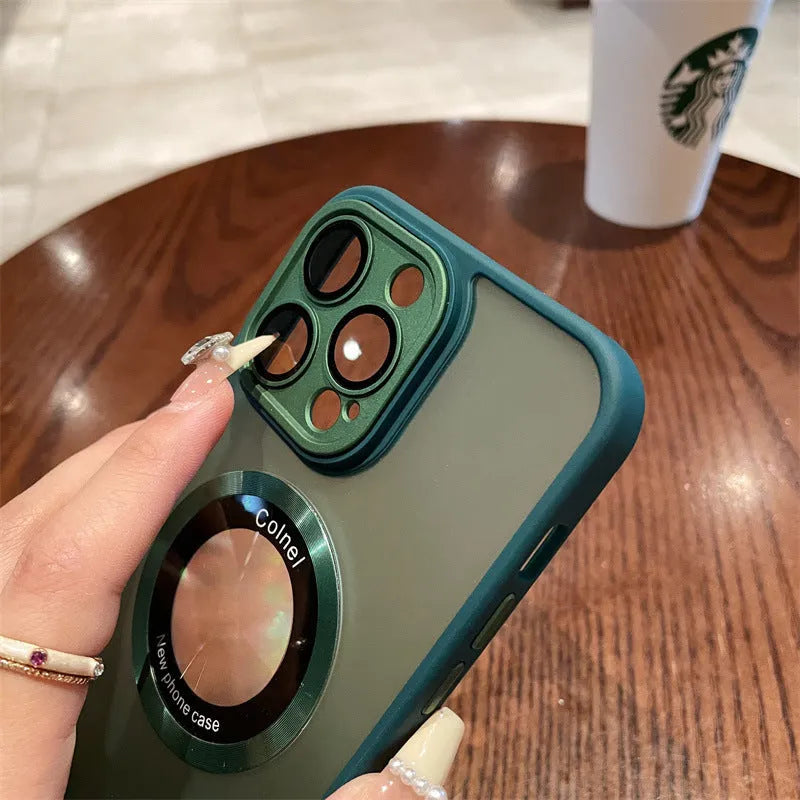 Magnetic frosted PC phone case for iPhone 15 series in blue colour showing shockproof protective sleeve design
