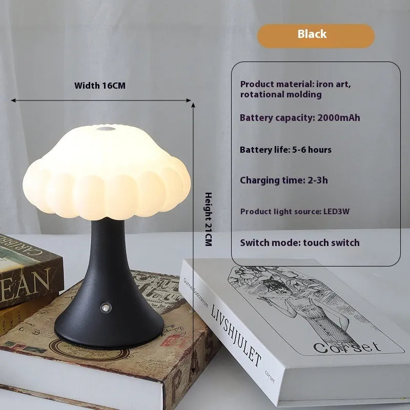 Mushroom-shaped touch control night light with USB charging port in five colour options