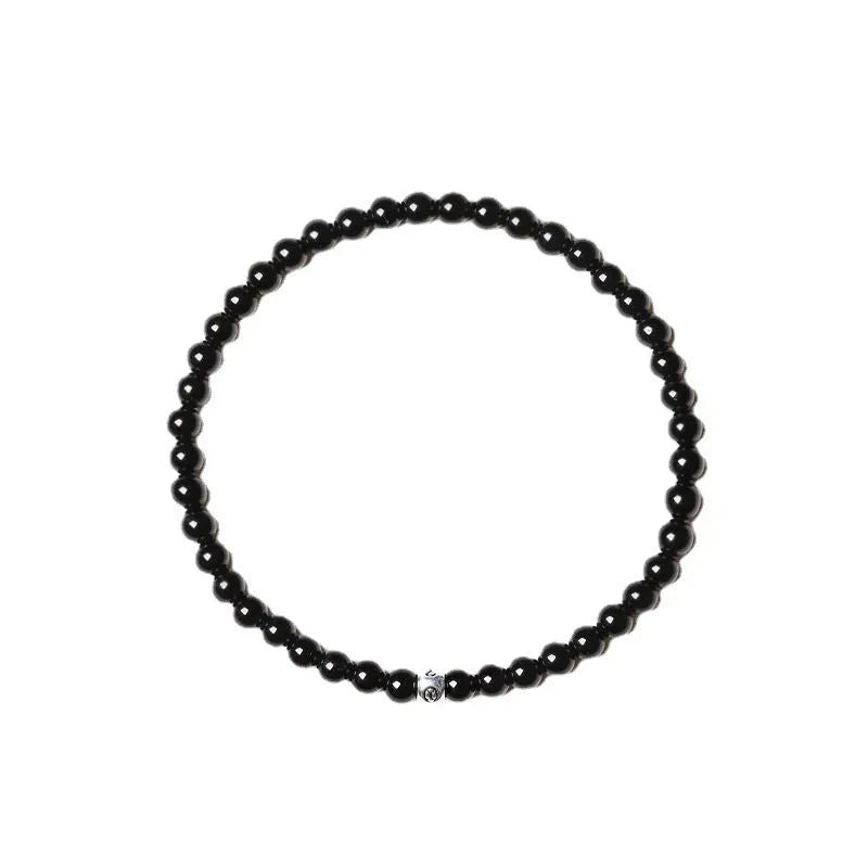 Geometric agate bracelet with 4mm beads in black, blue, and obsidian colours