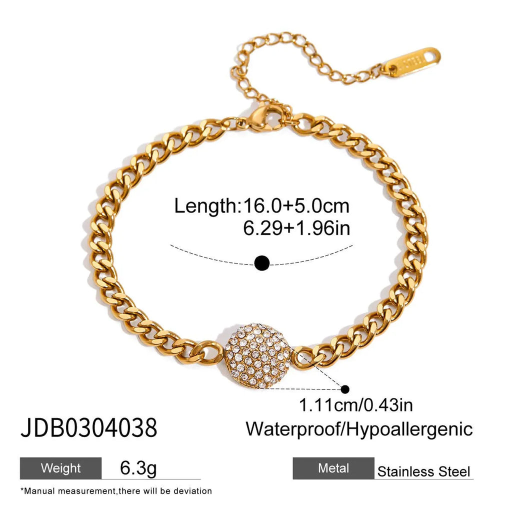 Stainless steel electroplated geometric round link bracelet for women on white background