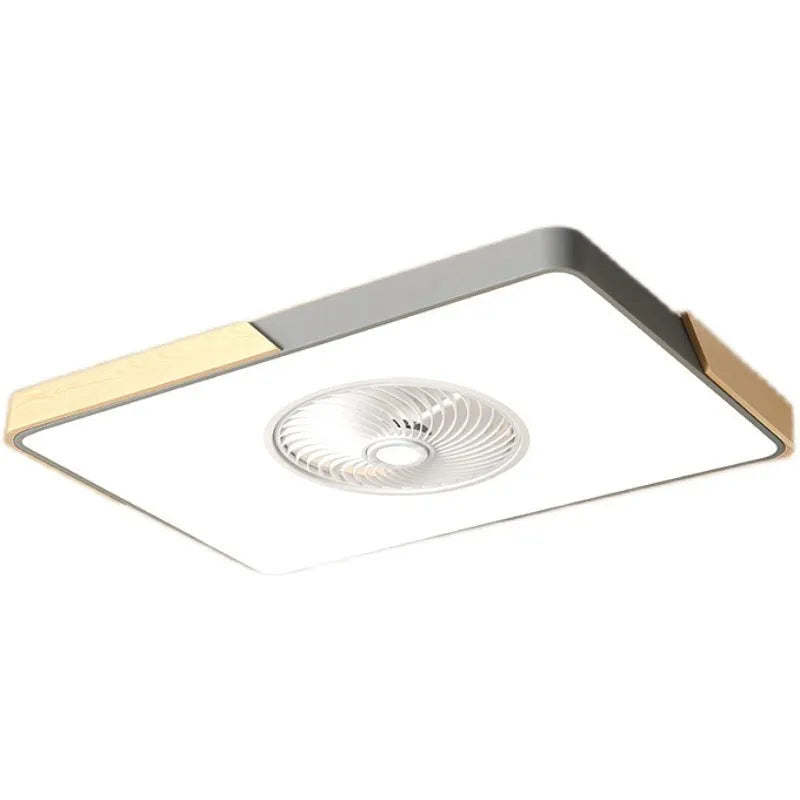 Nordic ceiling fan lamp with light on solid wood base, available in rectangular, round, or square options