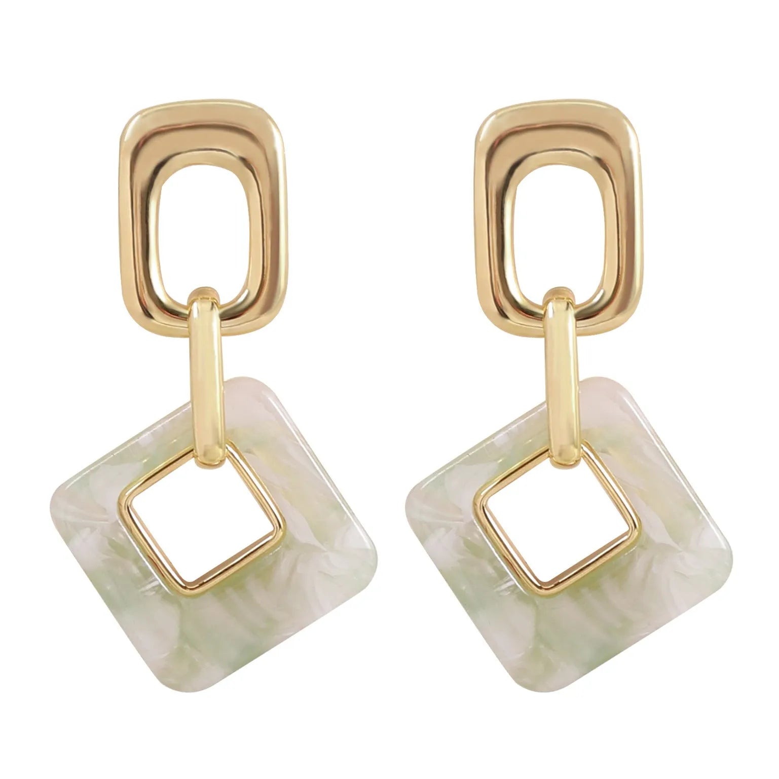 Hollow geometric square earrings with chamfered corners in silver or black