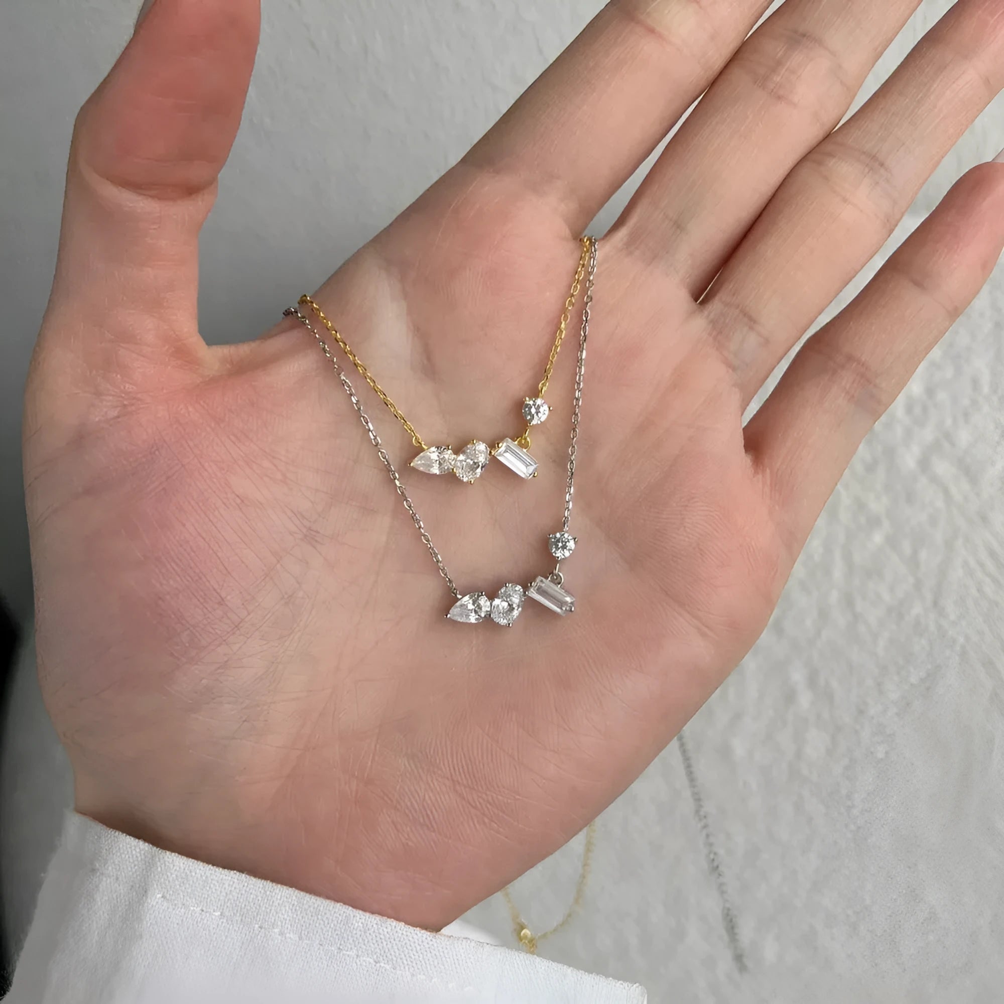 All-match geometric zircon pendant necklace on 925 sterling silver electroplated chain, white colour option